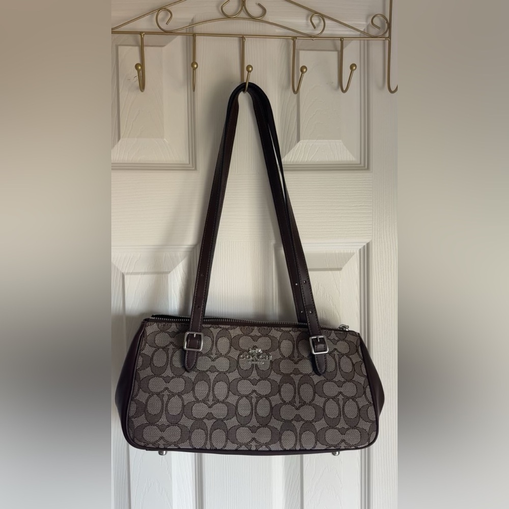 Coach Brown and Tan Signature Shoulder Bag
